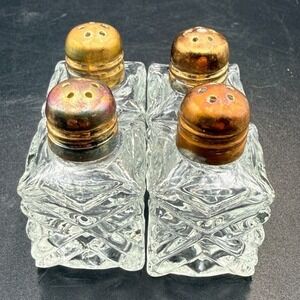 Vintage Crystal Cut Clear Glass Miniature Salt and Pepper Shakers 2 Sets